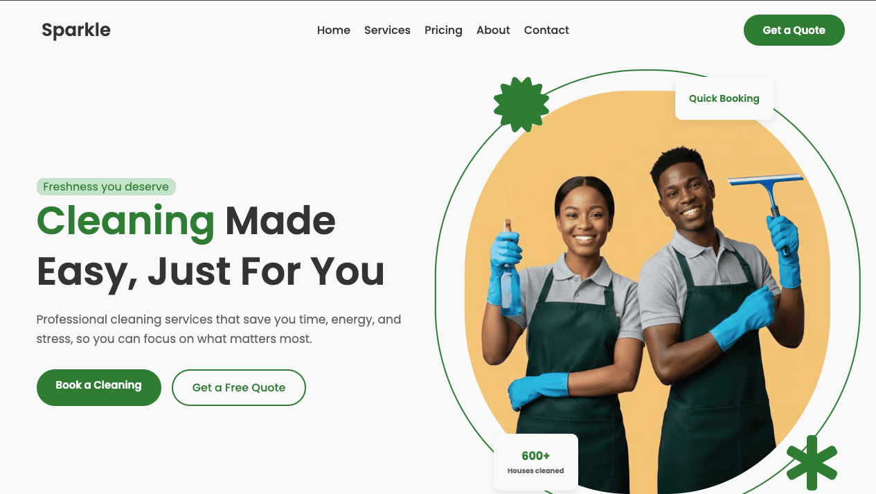 Sparkles Cleaning Website Screenshot